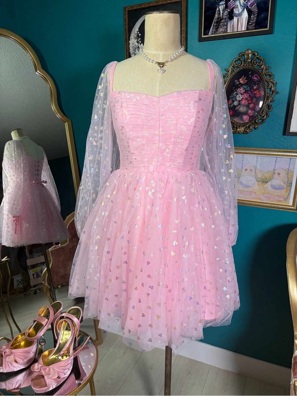 Ava Gowns Pink Long Sleeve Tulle Party Dress